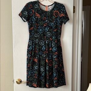 LuLaRoe Black Mini Fit and Flare Dress with Short Sleeves and Crew Neck